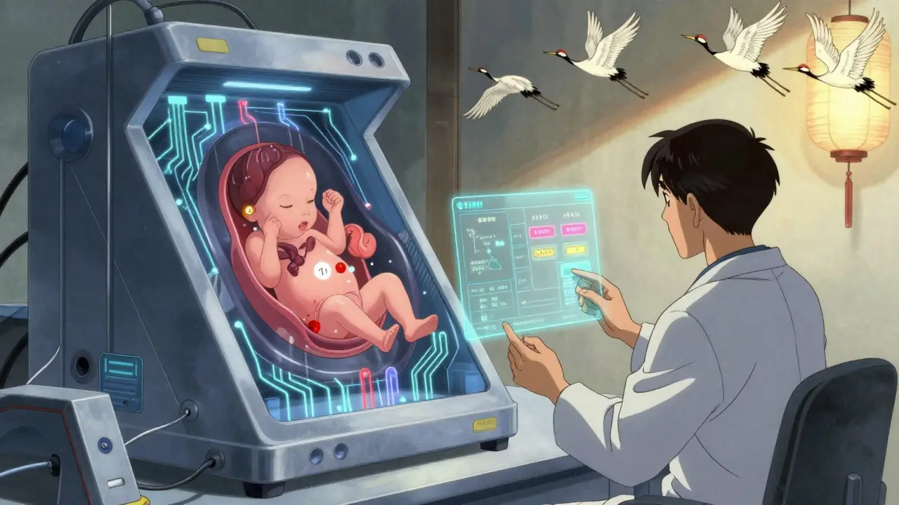 Dispositif de laboratoire montrant en temps réel la répartition d'un médicament dans les organes fœtaux.