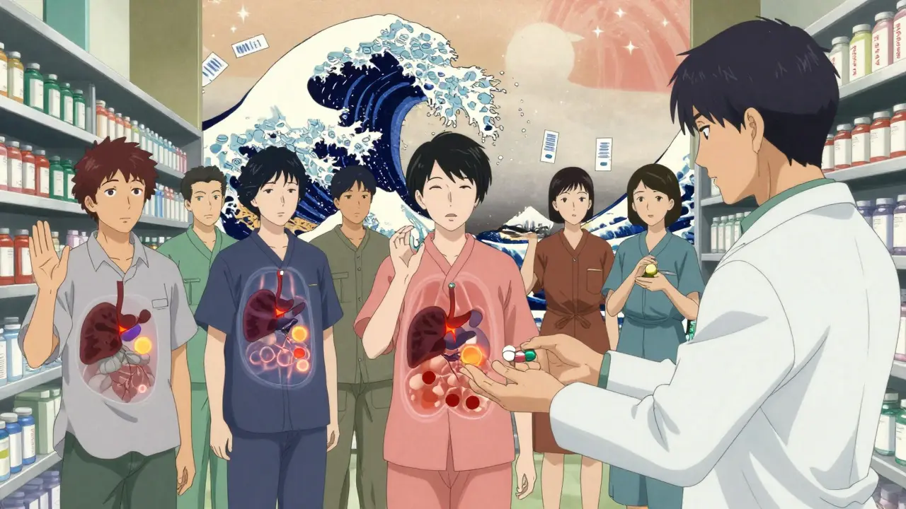 Des patients dans une pharmacie refusent un changement de médicament, leurs corps révélant des signes vitaux différents.