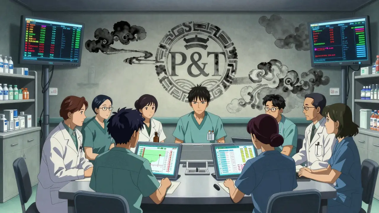 Équipe hospitalière analyse des données thérapeutiques dans une salle de contrôle numérique.