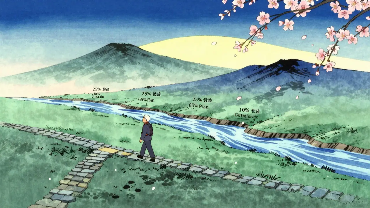 Montagne à trois niveaux illustrant les phases de couverture Medicare