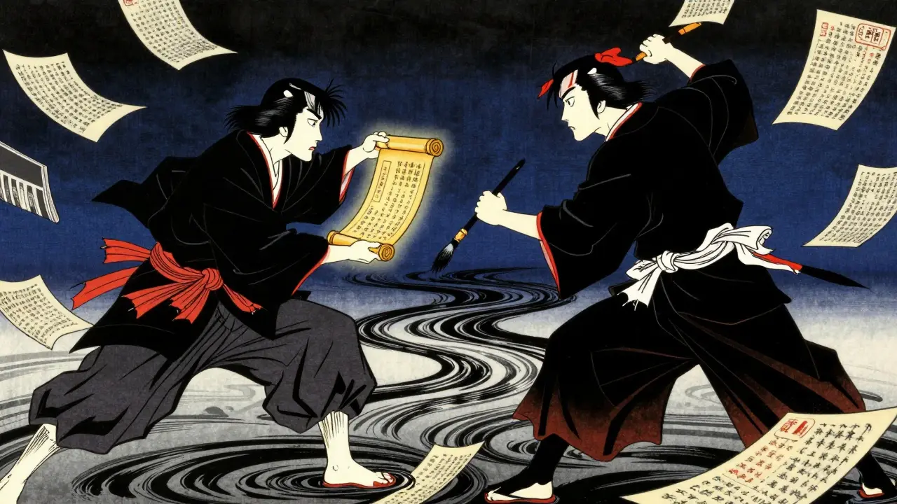 Confrontation stylisée entre un innovateur et un fabricant de génériques autour d'un brevet.