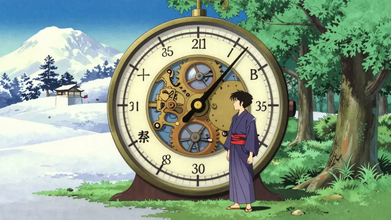 Personnage d'anime ukiyo-e à côté d'un cadran symbolisant la régulation de la TSH.