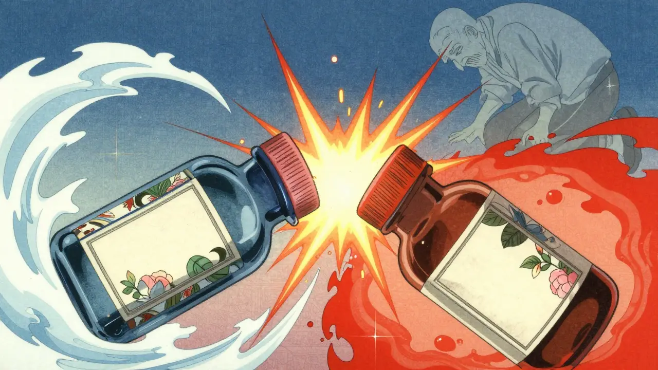 Bouteilles de médicaments qui entrent en collision dangereuse