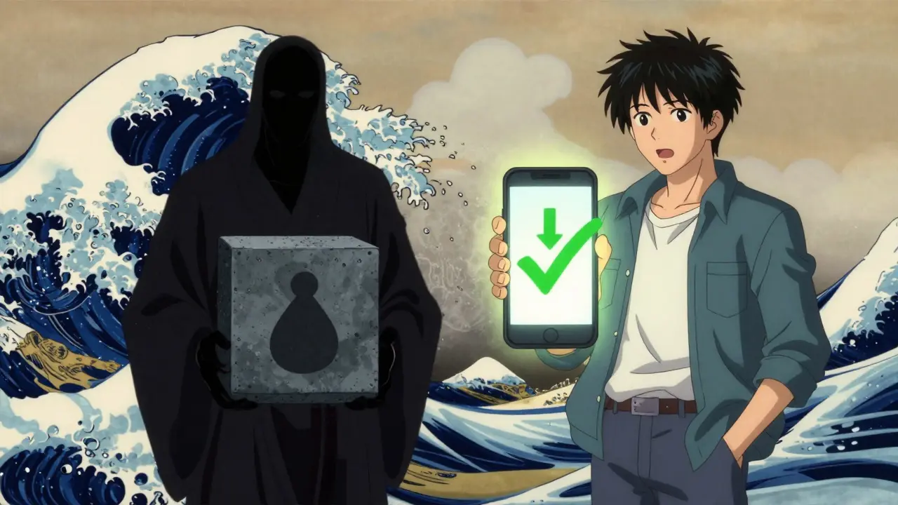 Personnage anime comparant les prix élevés aux réductions via une application mobile.