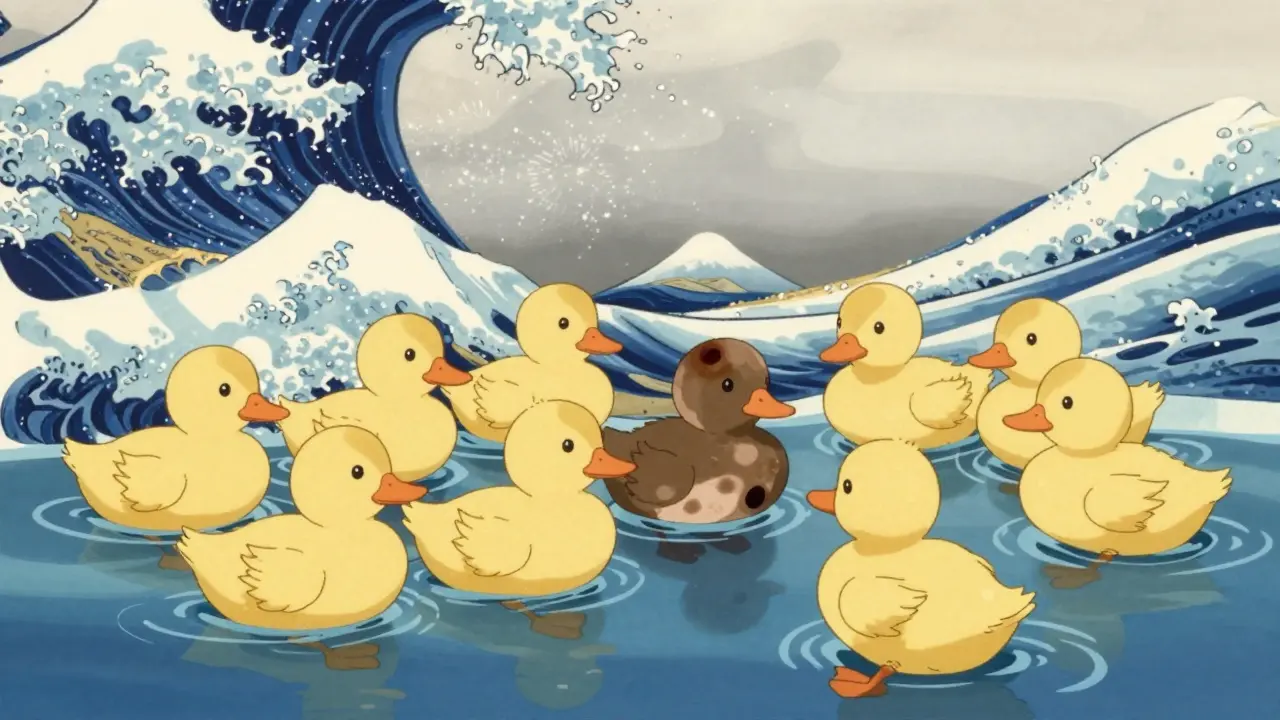 Analogie du canard laid : une tache différente parmi d'autres normales