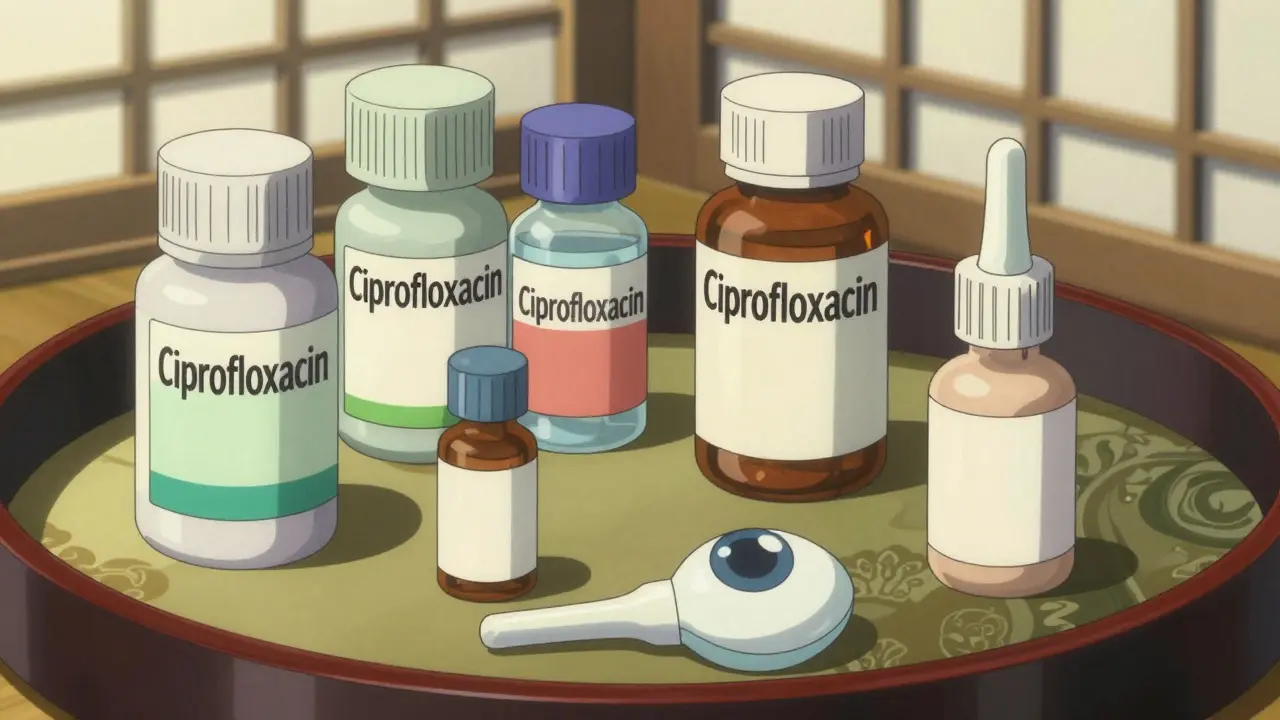 Composition artistique de divers formats de médicaments Cipro dans un style ukiyo-e moderne