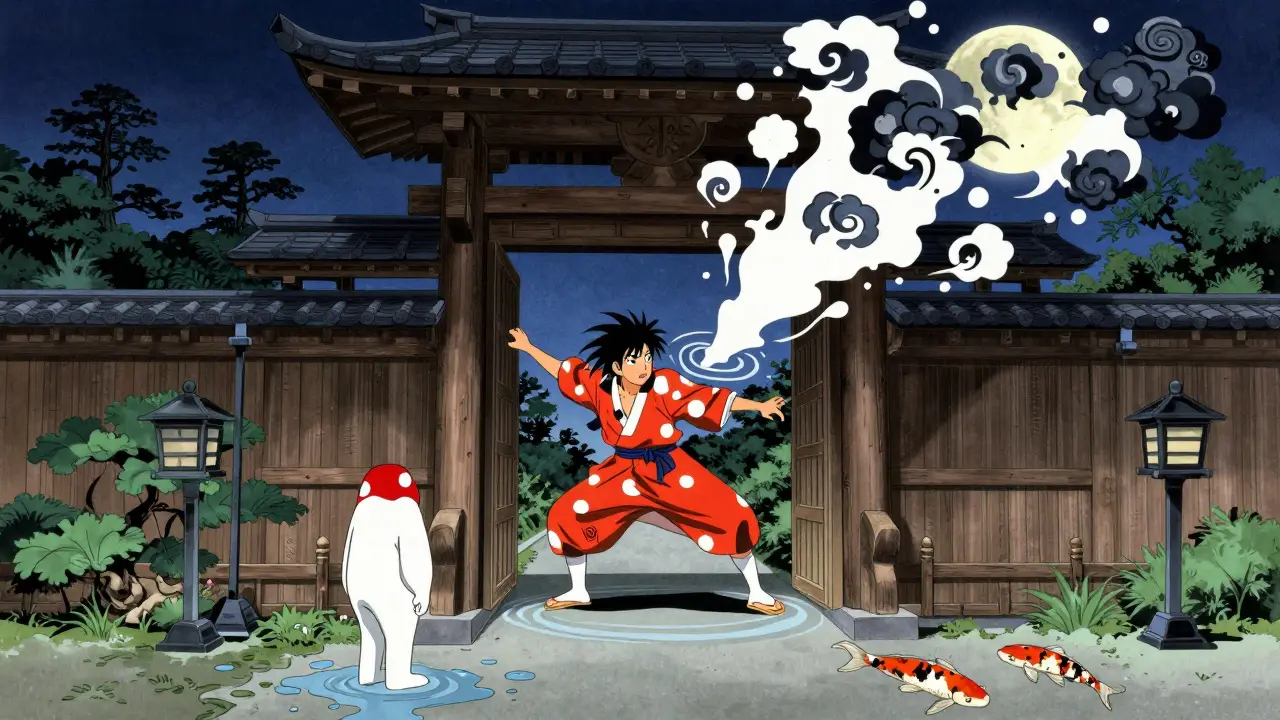 La dexaméthasone traverse la barrière hémato-encéphalique, style manga ukiyo-e